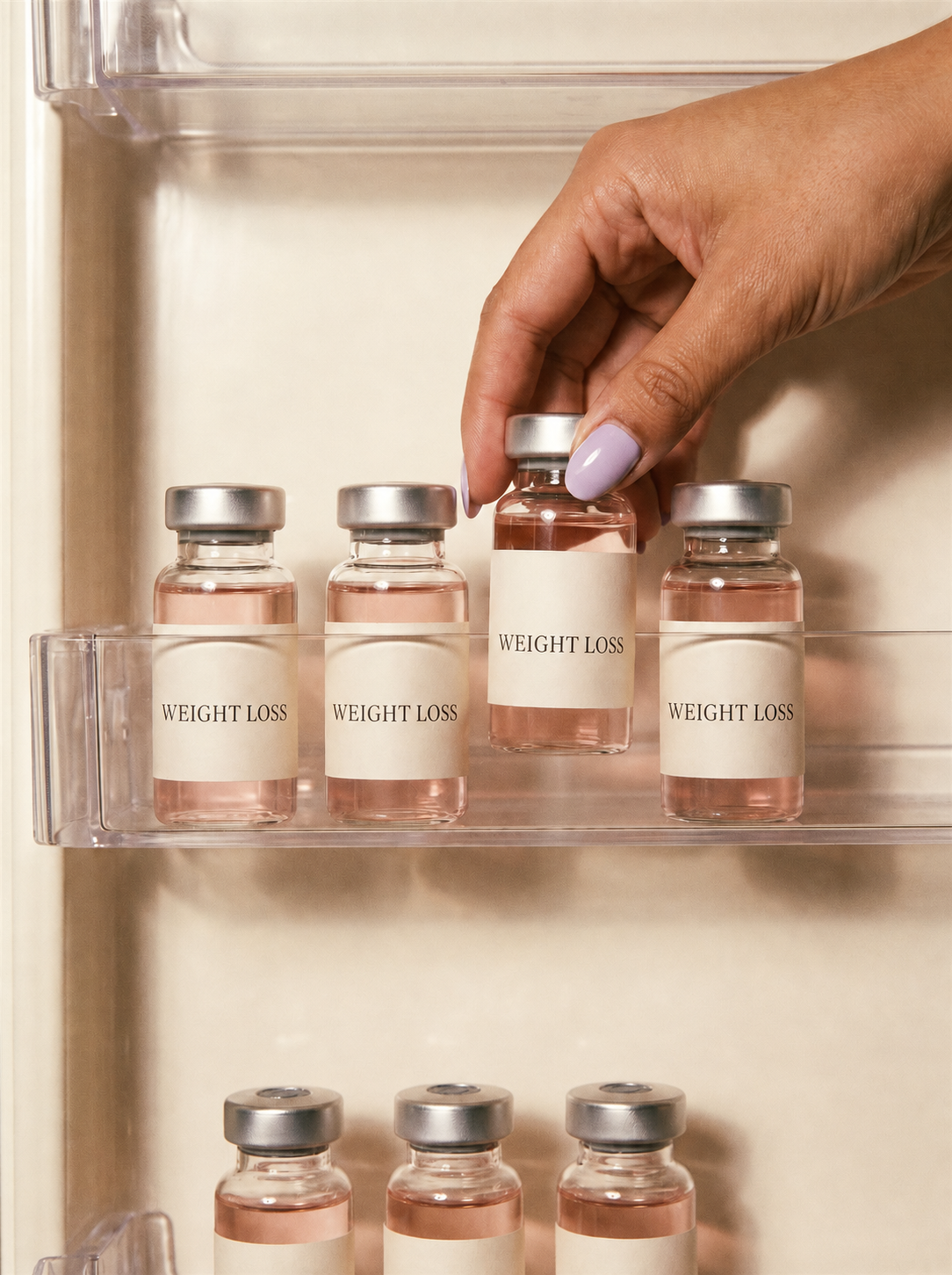 Weight-loss vials arranged inside a refrigerator